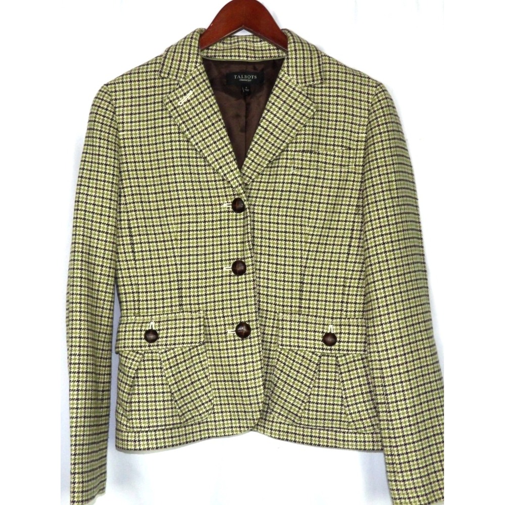 TALBOTS Wool Blend Houndstooth 3 Button Blazer Pea Coat Women's 4